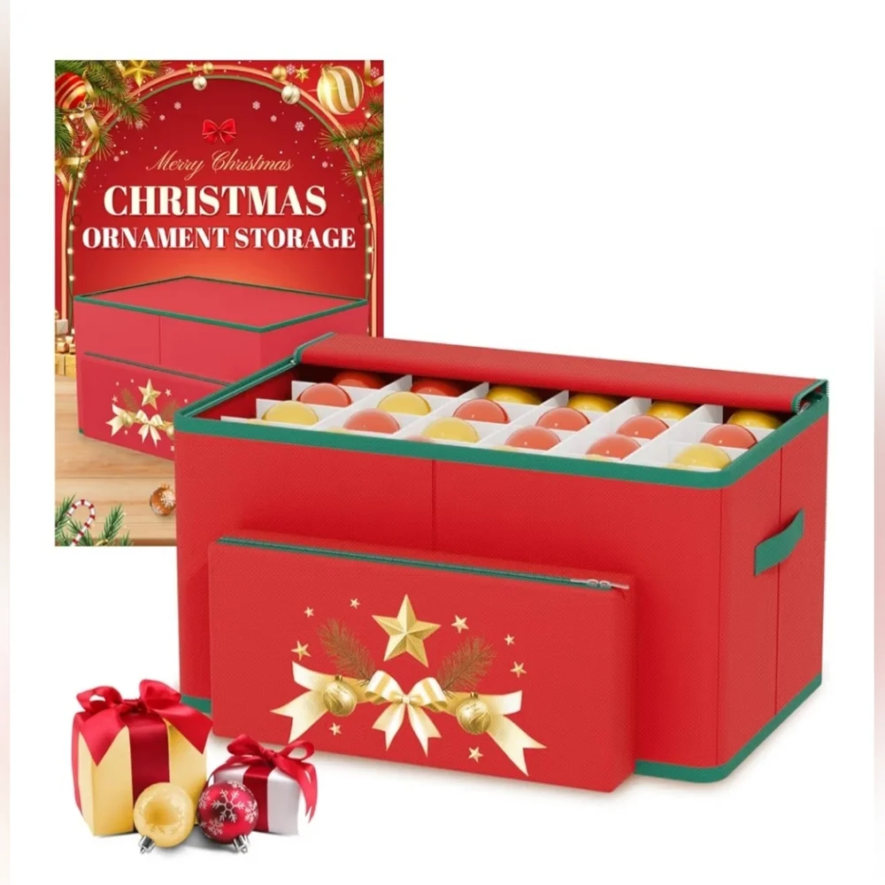 Red‎ Storage Box 128 Ornaments w/ Adjustable Dividers Zipper and outer pouch